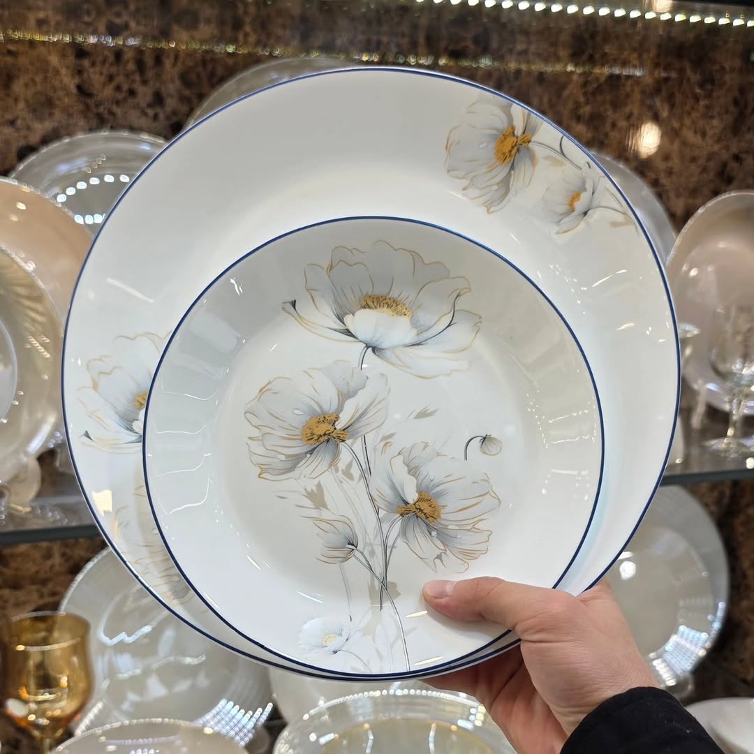 سرویس ۲۶ پارچه آرکوپال طرح گلبرگ کد۳۷ سرمه ایی